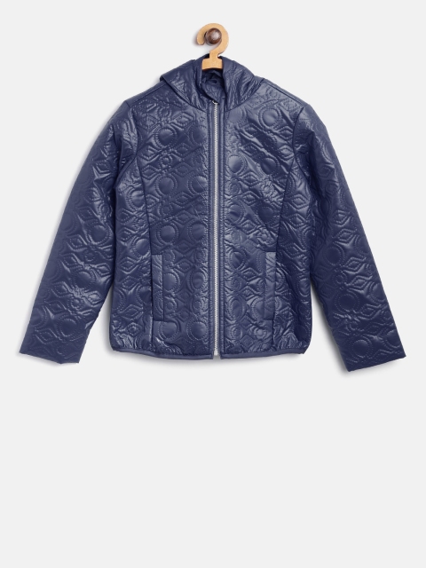 

United Colors of Benetton Girls Navy Self Design Tailored Jacket, Navy blue