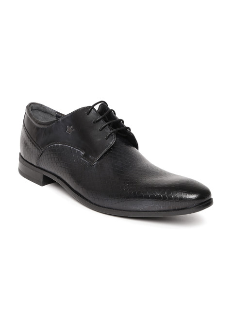 

Louis Philippe Men Black Genuine Leather Snakeskin-Textured Formal Derbys