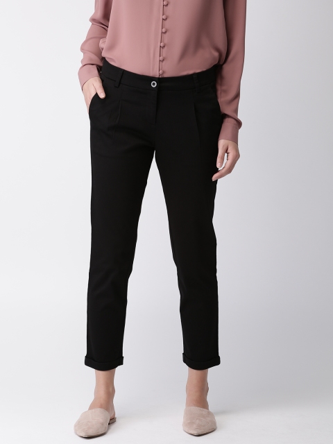 

Mast & Harbour Women Black Slim Fit Solid Regular Trousers
