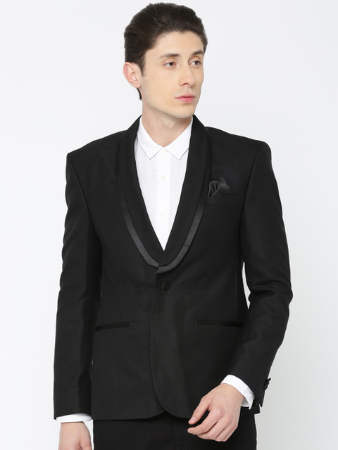 

Peter England Black Self Design Regular Italian Fit Single-Breasted Party Blazer