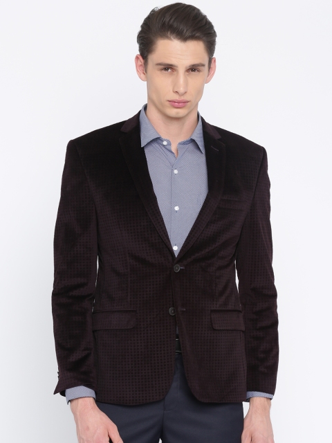 

Peter England Burgundy Checked Regular Italian Fit Single-Breasted Party Blazer