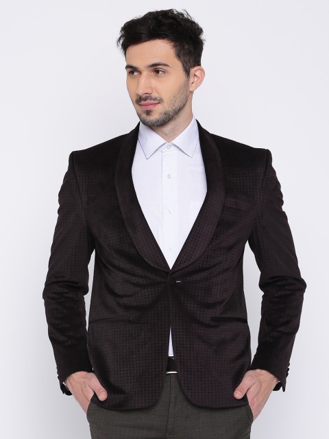 

Peter England Burgundy Checked Regular Italian Fit Single-Breasted Party Blazer
