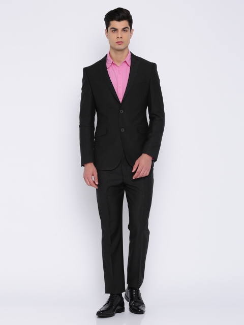 

Peter England Men Black Self Design Slim Euro Fit Single-Breasted Formal Suit