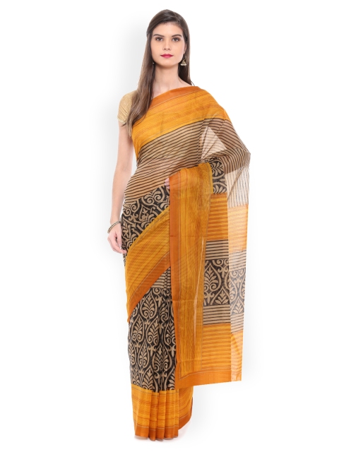 

Pavechas Black & Mustard Polycotton Printed Mangalagiri Saree