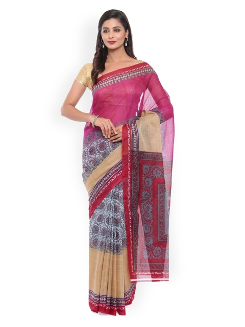 

Pavechas Pink & Grey Polycotton Printed Mangalagiri Saree