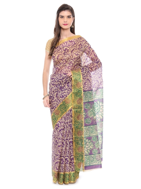 

Pavechas Purple & Beige Polycotton Printed Mangalagiri Saree