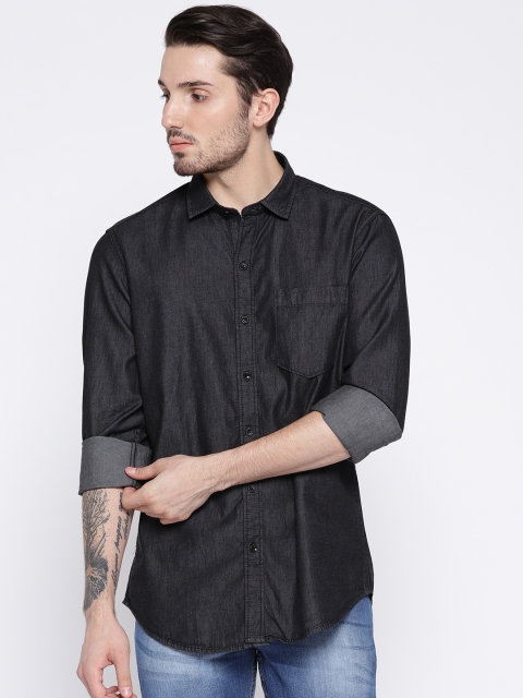 

John Players Men Black Solid Denim Shirt
