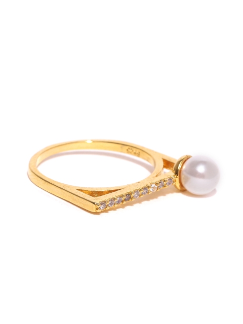

OOMPH Off-White 18K Gold-Plated CZ Stone-Studded Ring