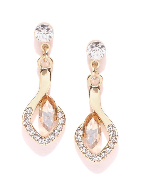 

OOMPH Gold-Toned Contemporary CZ Stone-Studded Drop Earrings