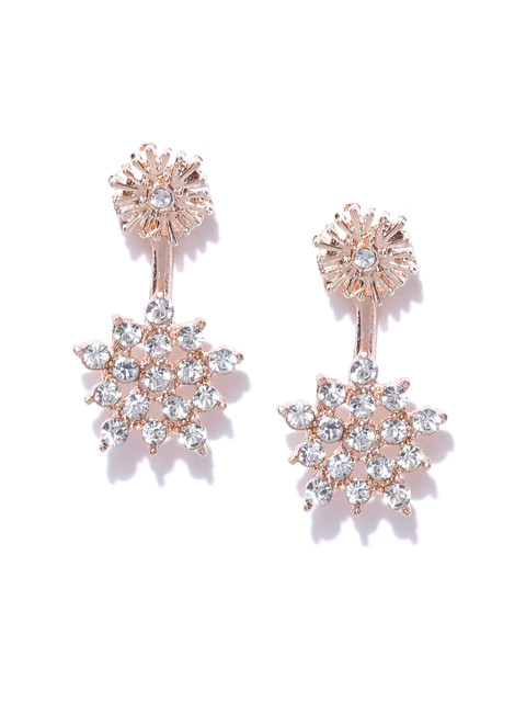 

OOMPH Rose Gold-Toned CZ Stone-Studded Ear Jackets