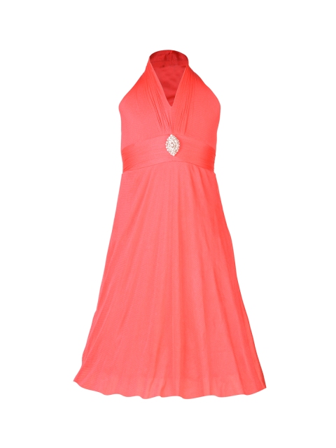 

Aarika Girls Coral Solid Fit and Flare Dress