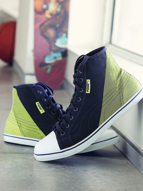

Puma Unisex Navy Blue Colourblocked Canvas High-Top Sneakers