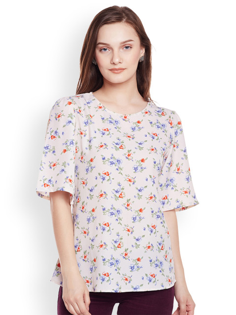 

Ruhaans Women Cream-Coloured Printed Top