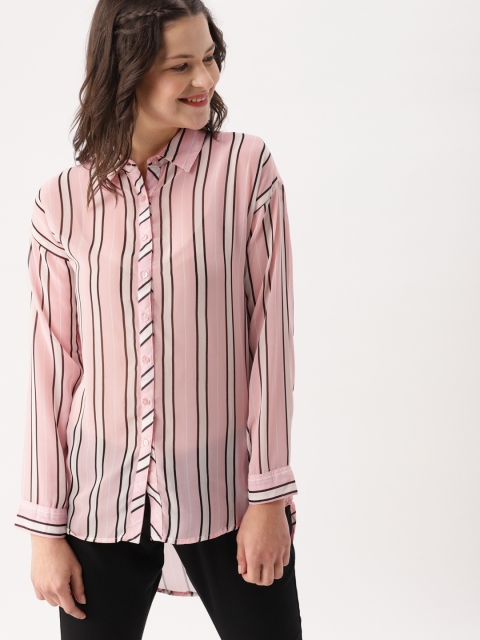 

DressBerry Women Pink & White Regular Fit Striped Casual Shirt