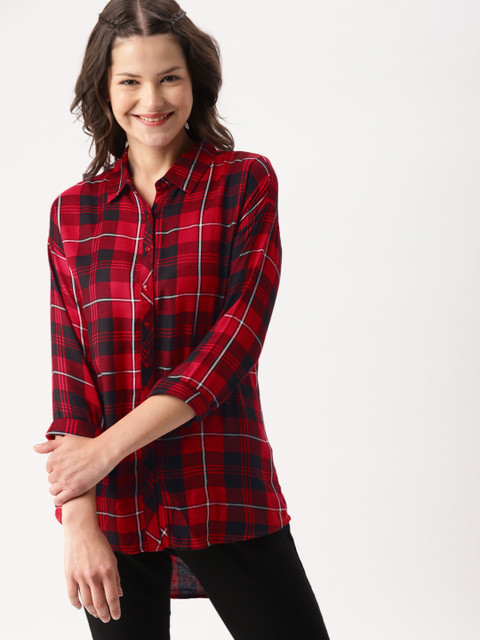 

DressBerry Women Red & Black Regular Fit Checked Casual Shirt