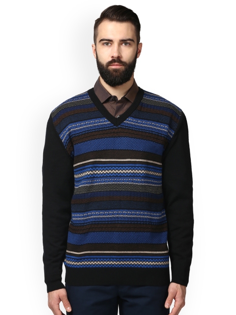 

ColorPlus Men Blue & Black Self Design Sweater