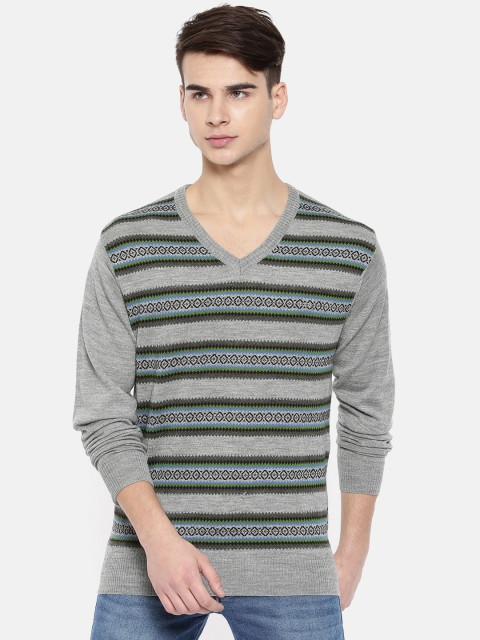 

ColorPlus Men Grey Striped Pullover