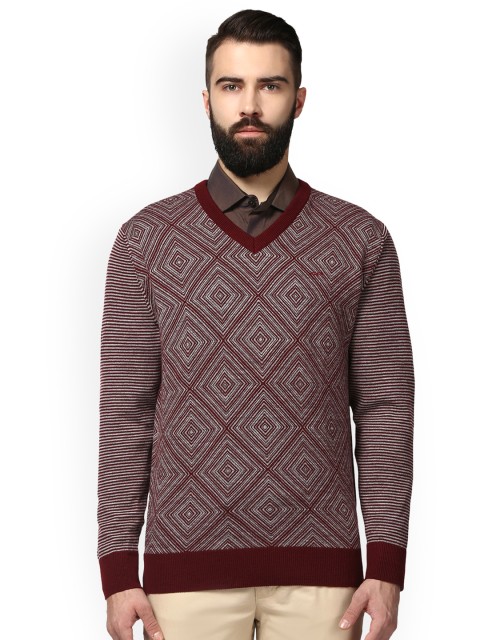 

ColorPlus Men Maroon & Off-White Self Design Pullover