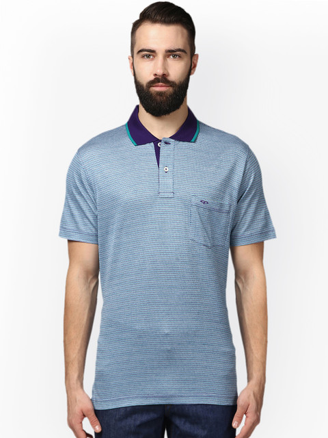 

ColorPlus Men Blue Self Design Polo Collar T-shirt