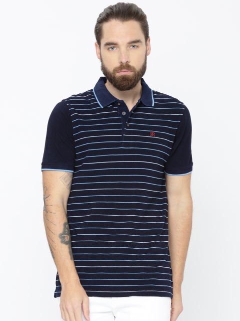 

Raymond Men Blue Striped Polo Collar T-shirt