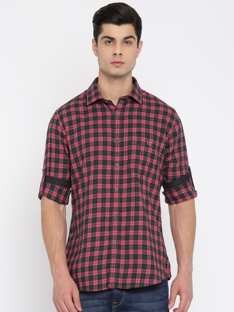

Van Heusen Sport Men Pink & Green Slim Fit Checked Casual Shirt