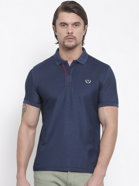 

Van Heusen Sport Men Navy Blue Solid Polo Collar T-shirt