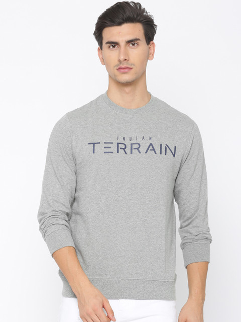

Indian Terrain Men Grey Melange Printed Sweatshirt