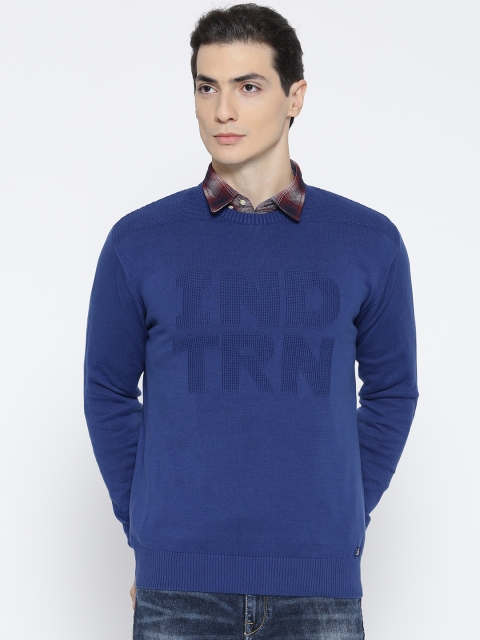 

Indian Terrain Men Blue Self Design Sweater
