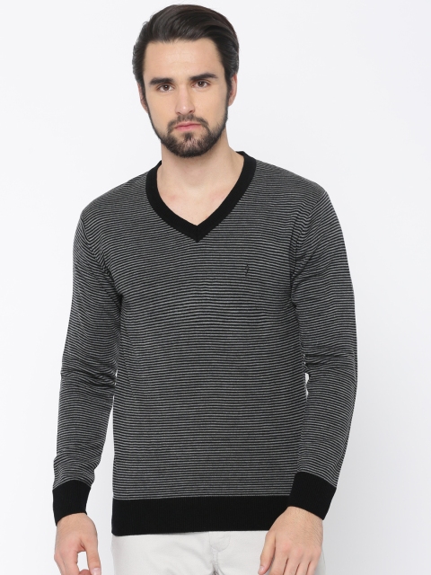 

Indian Terrain Men Black & Grey Striped Pullover