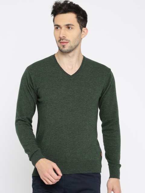 

Indian Terrain Men Olive Green Solid Pullover