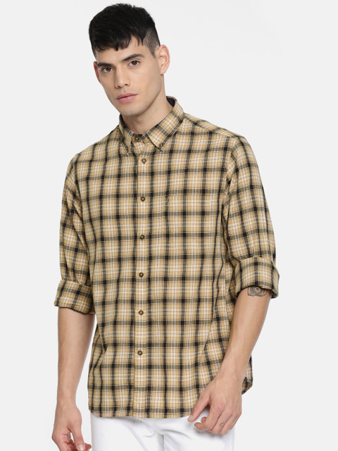 

Indian Terrain Men Brown & Navy Blue Slim Fit Checked Casual Shirt