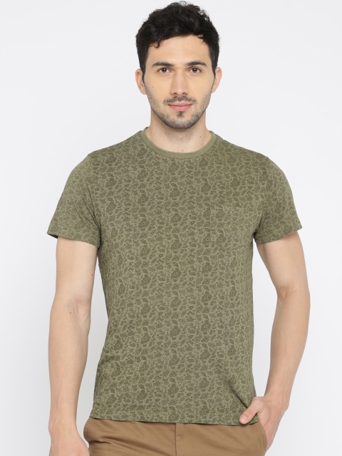 

Indian Terrain Men Olive Green Printed Round Neck Pure Cotton T-shirt