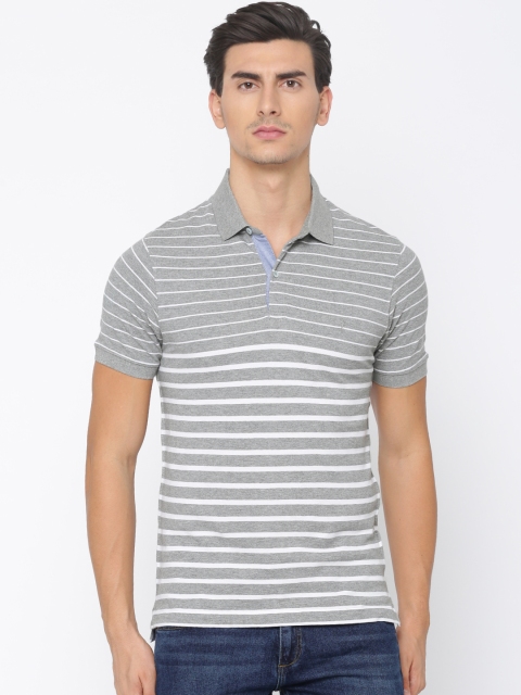 

Indian Terrain Men Grey & White Striped Polo Collar T-shirt