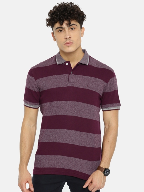 

Indian Terrain Men Maroon Striped Polo Collar Pure Cotton T-shirt