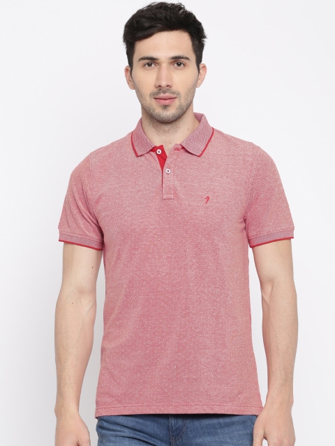 

Indian Terrain Men Red Self Design Polo Collar T-shirt