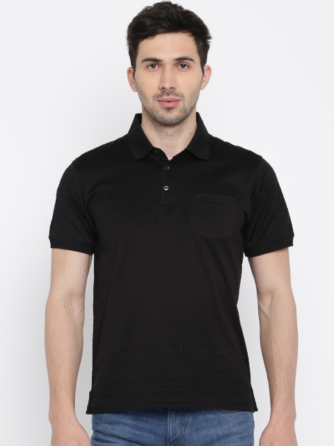 

Indian Terrain Men Black Striped Polo Collar T-shirt