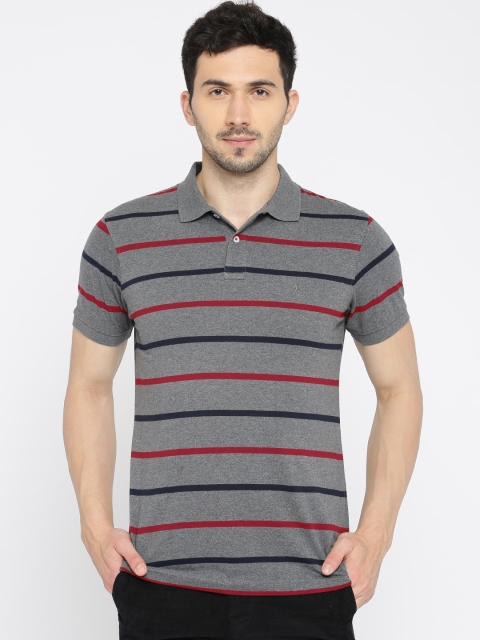 

Indian Terrain Men Grey Striped Polo Collar Pure Cotton T-shirt