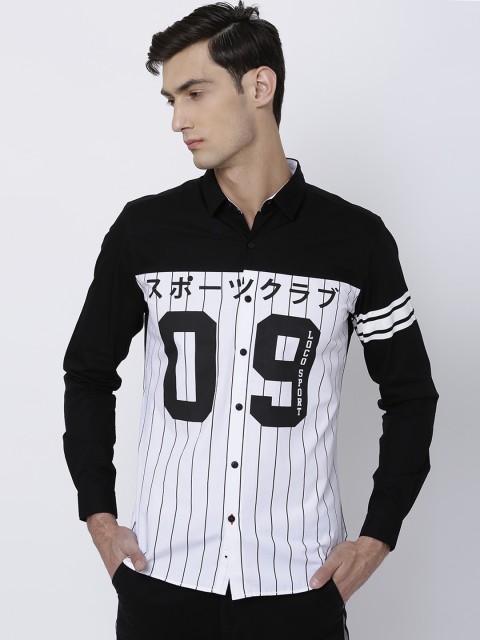 

LOCOMOTIVE Men Black & White Slim Fit Solid Casual Shirt