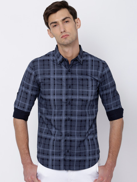 

LOCOMOTIVE Men Blue & Black Slim Fit Printed Casual Shirt