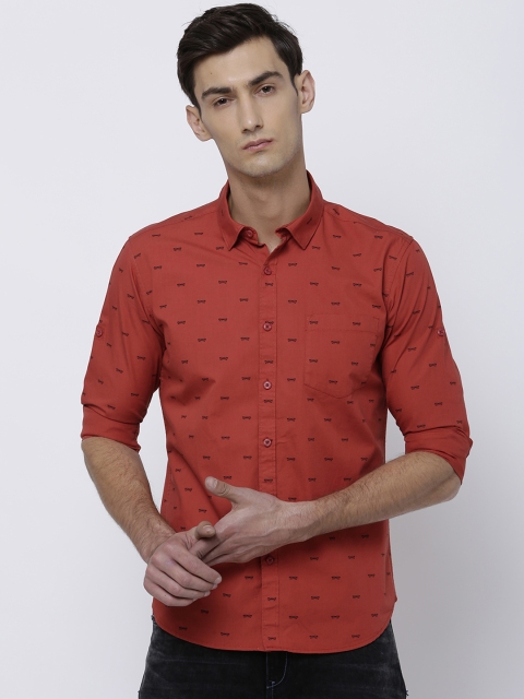 

HIGHLANDER Men Rust Slim Fit Printed Casual Shirt
