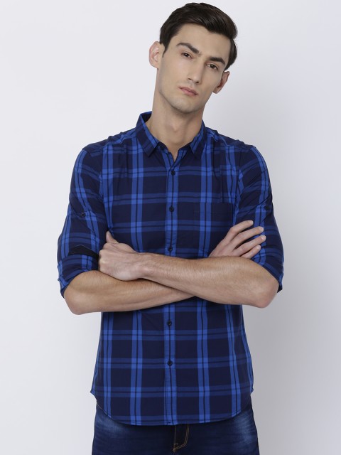 

HIGHLANDER Men Blue & Navy Blue Slim Fit Checked Casual Shirt