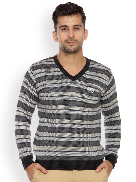 

Duke Men Grey Striped Pullover