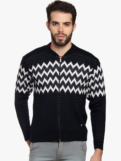

Duke Men Navy Blue Self Design Sweater