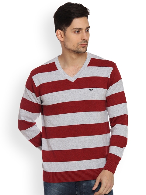 

Duke Men Red & Grey Striped Sweater