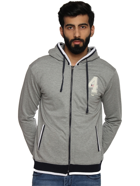 

Duke Men Grey Melange Solid Hooded Sweatshirt
