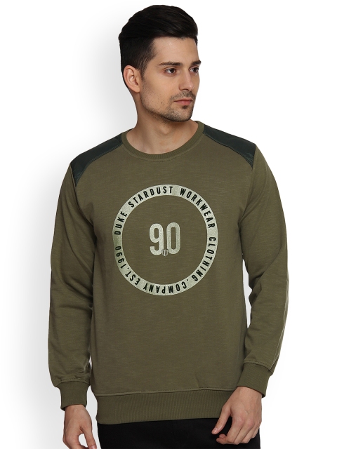 

Duke Men Olive Green Printed Sweatshirt