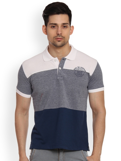 

Duke Men Grey & Navy Colourblocked Polo Collar T-shirt