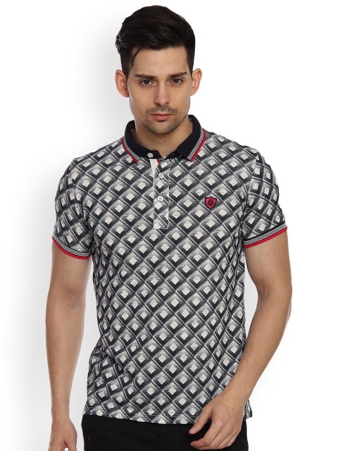 

Duke Men Off-White & Grey Printed Polo Collar T-shirt