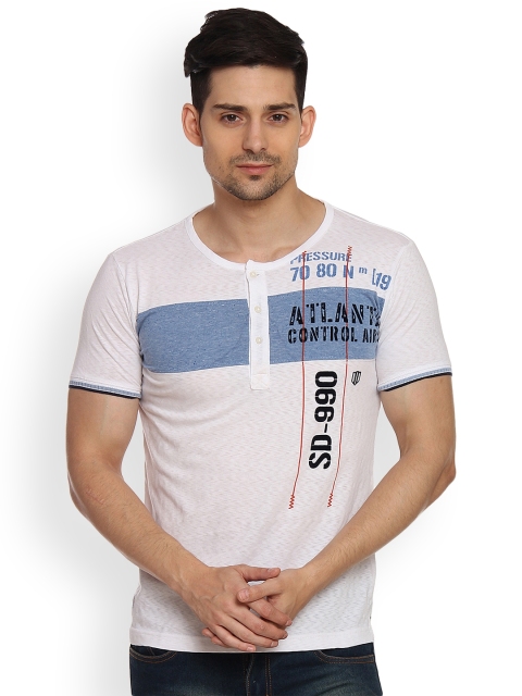 

Duke Men White Printed Henley Neck T-shirt