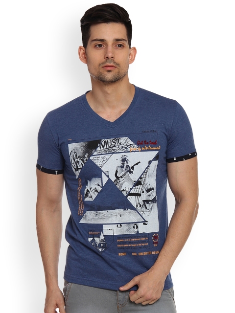 

Duke Men Blue Printed V-Neck T-shirt